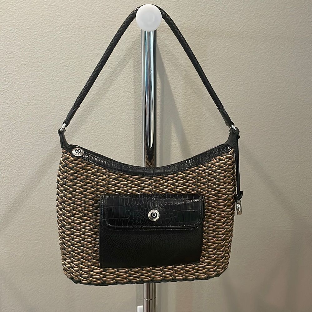 Brighton Vintage Woven Raffia Straw and Leather Trim Shoulder Purse